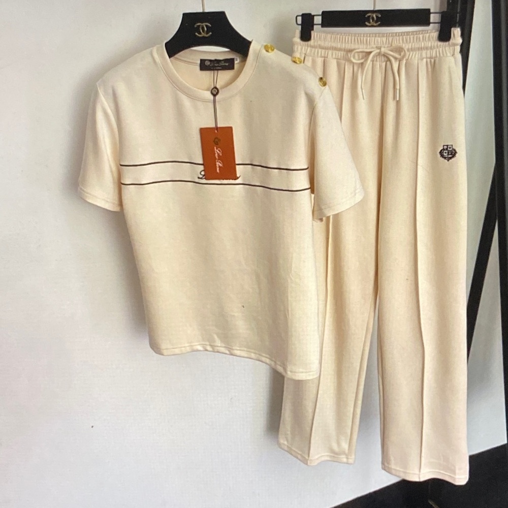 Loro Piana Cream Short-Sleeve Knit Top with Contrast Tape